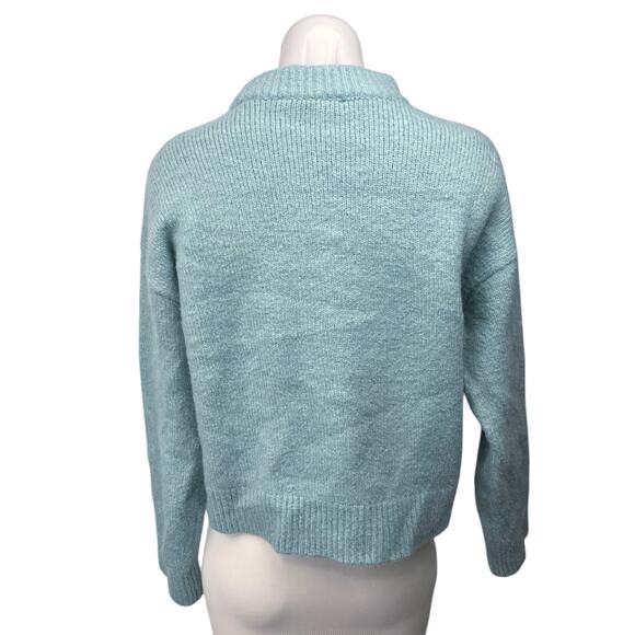 Zara Women's Blue Wool Alpaca Knit Mock Neck Long Sleeve Pullover Sweater Top S - Picture 2 of 4